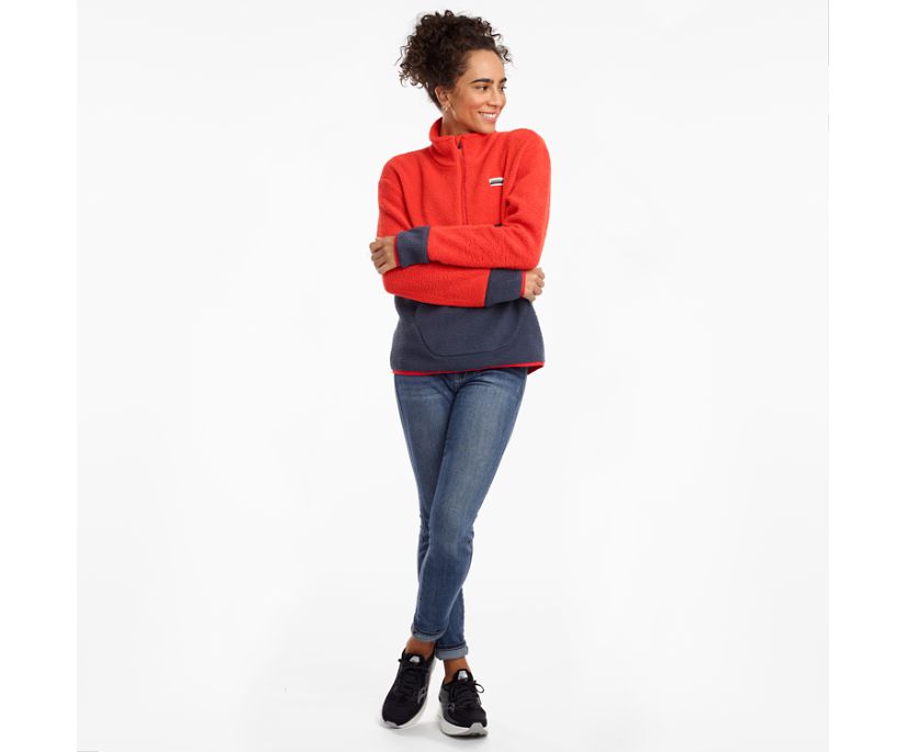 Saucony Fireside Fleece Anorak Jassen Dames Donkerblauw Rood | IQD683125