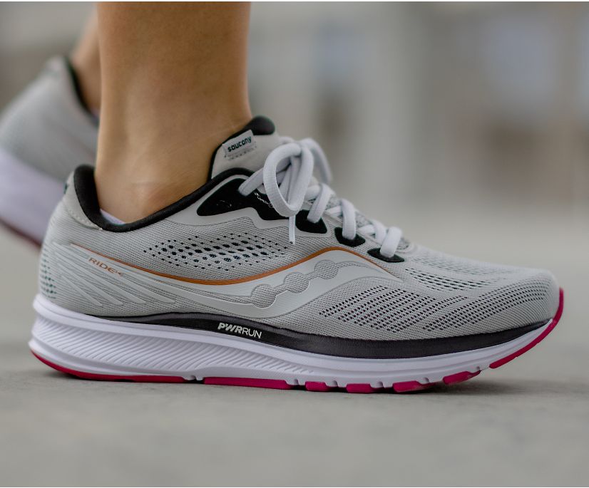 Saucony Ride 14 Brede Hardloopschoenen Dames Grijs Roze | GXI918075