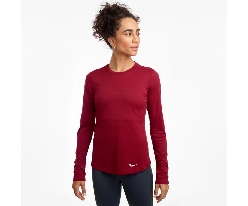 Saucony Stopwatch Long Sleeve Overhemd Dames Bordeaux | 945-HJMVNU