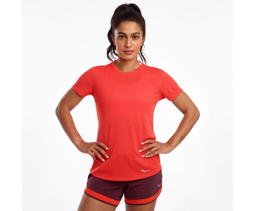 Saucony Stopwatch Kort Sleeve Overhemd Dames Rood | 152-DOMSKL