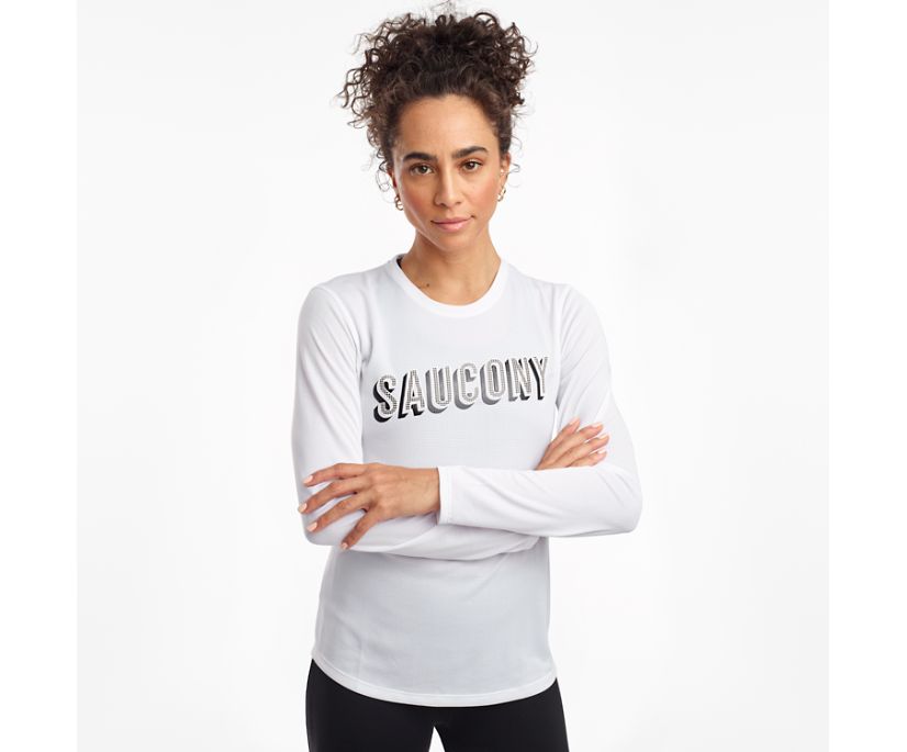 Saucony Stopwatch Long Sleeve Overhemd Dames Wit | 512-ONXZPI